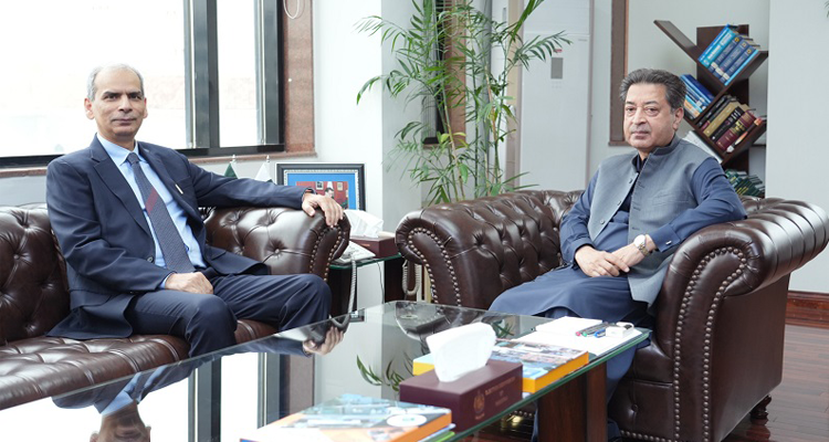 The Chief Election Commissioner Mr. Sikandar Sultan Raja, calling on the Wafaqi Mohtasib (Federal Ombudsman), Mr. Naveed Kamran Baloch on March 11, 2026.